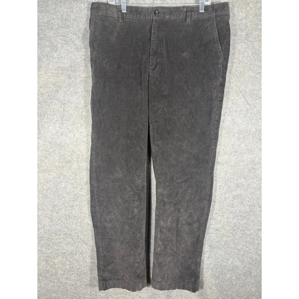 LL Bean Mens Classic Fit Corduroy Pants Charcoal Gray Stretch 38x32 ID502835